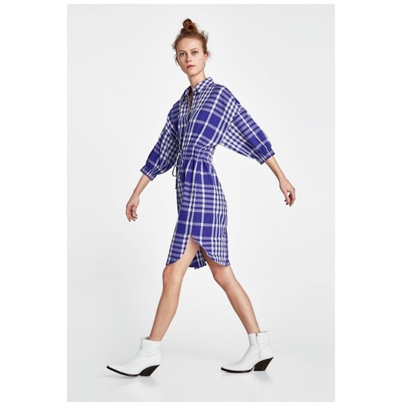 Zara Woman Blue Plaid Dress X-Large - Picture 15 of 15